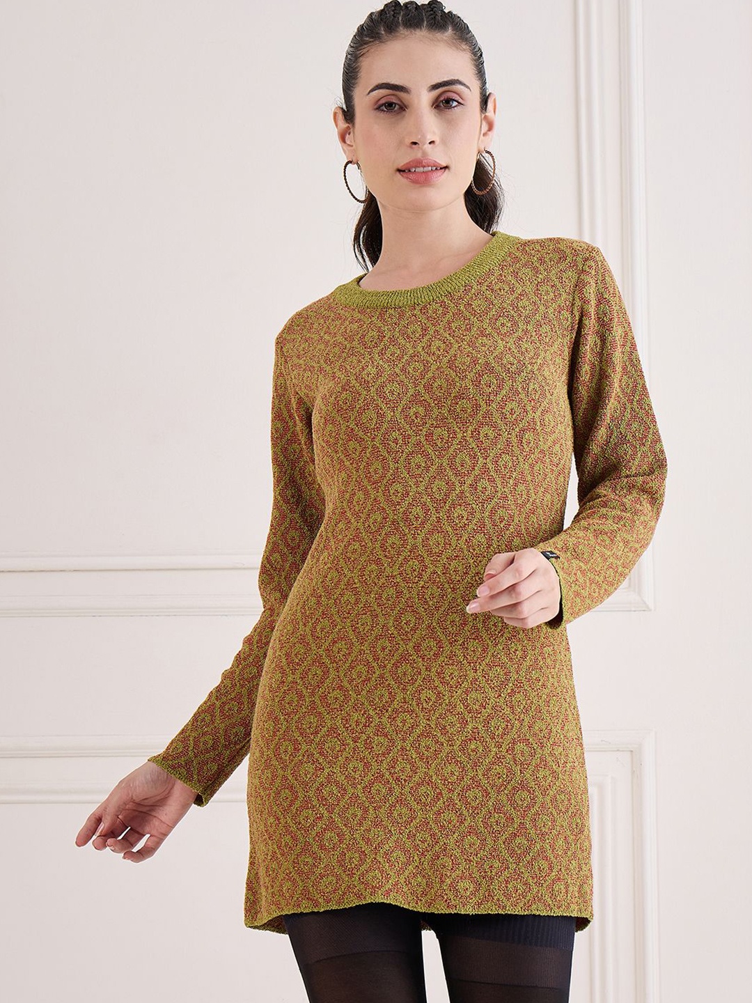 

CREATIVE LINE Self Design Winter Jumper Dress, Green