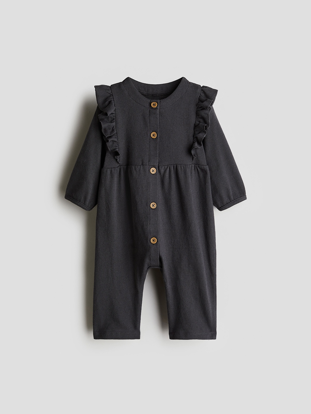 

H&M Infant Girls Cotton Frill-Trimmed Romper Suit, Grey