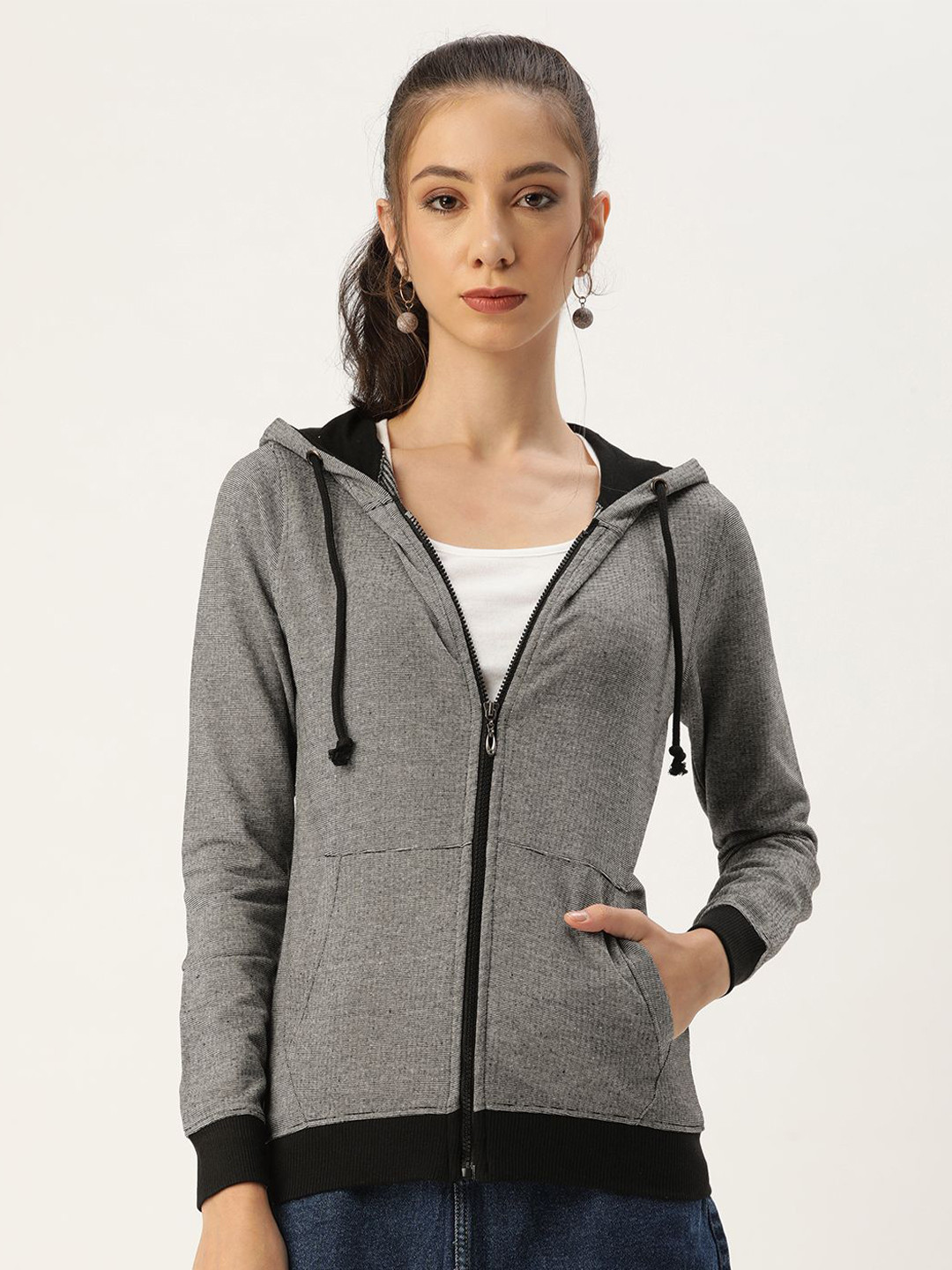 

ARISE Women Hooded Front-Open Sweatshirt, Grey