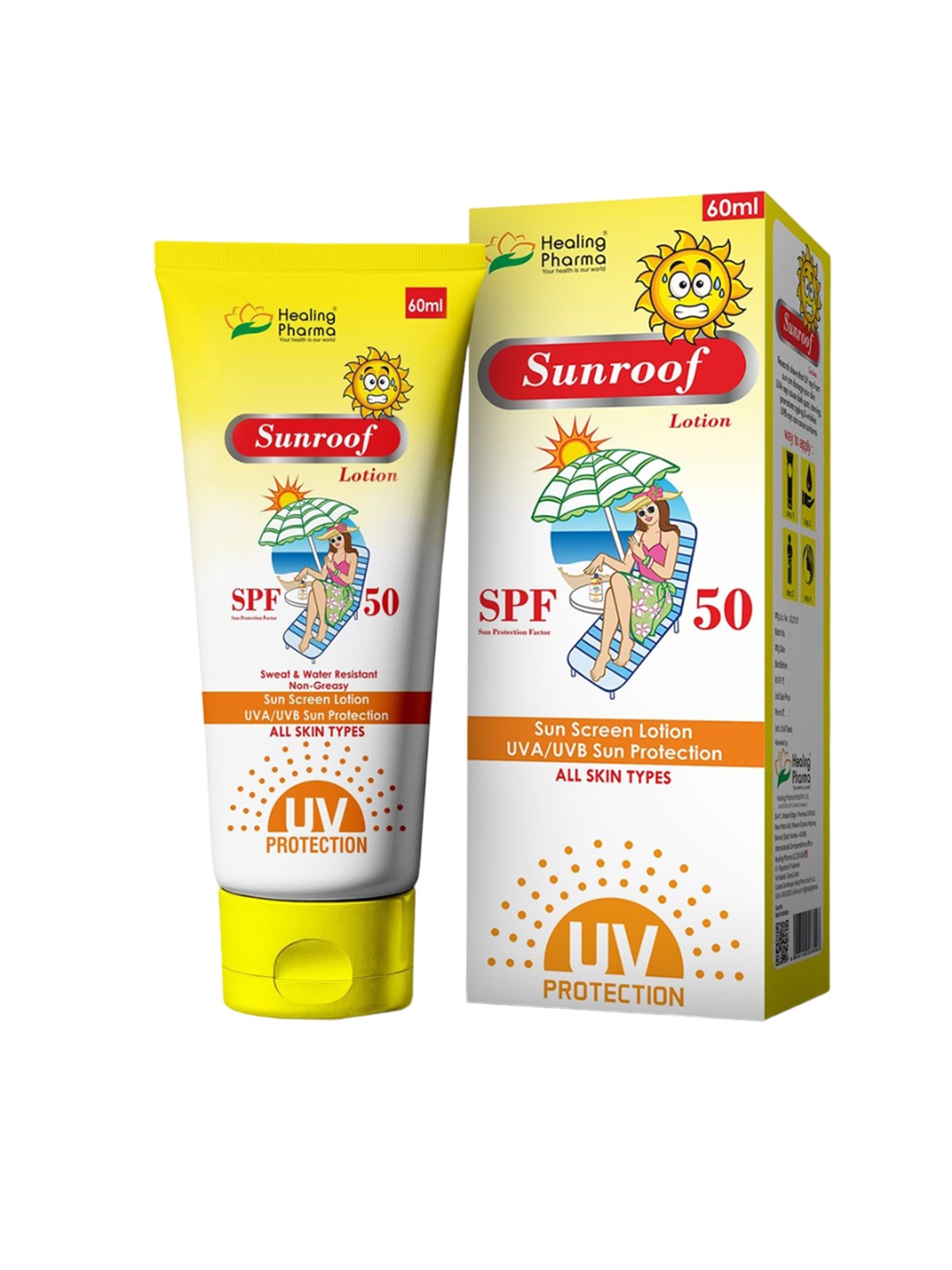 

Healing Pharma Sunroof SPF 50 UVA+UVB Face & Body Sunscreen Lotion - 60ml, White