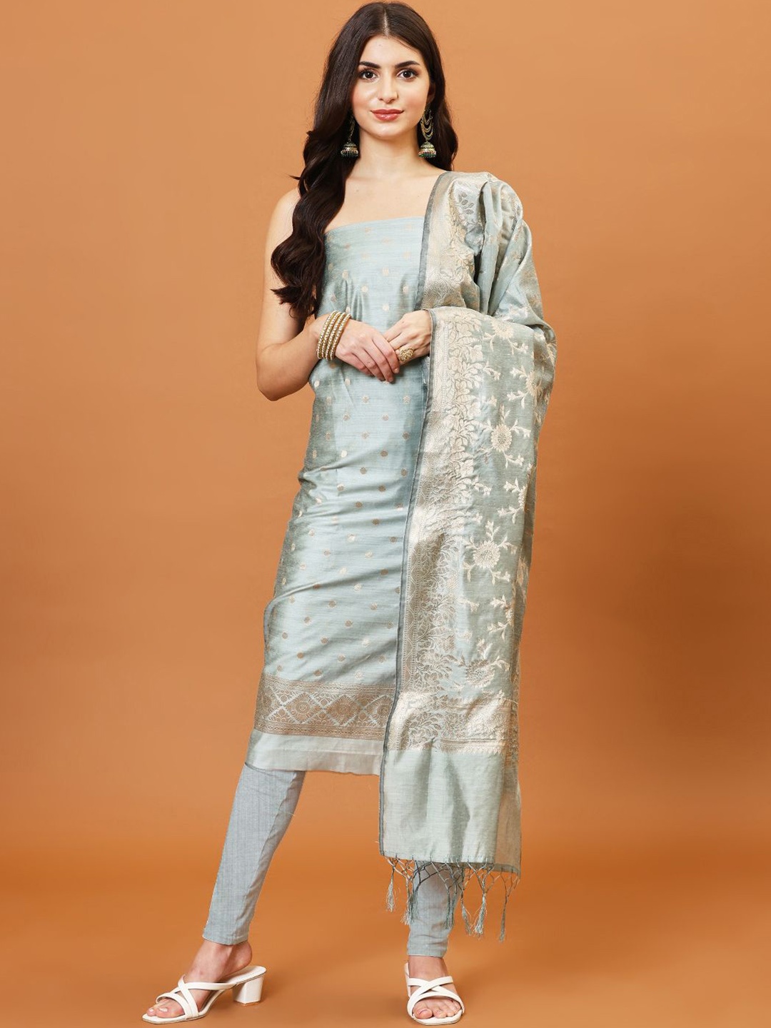 

Meena Bazaar Woven Design Art Silk Unstitched Dress Material, Blue