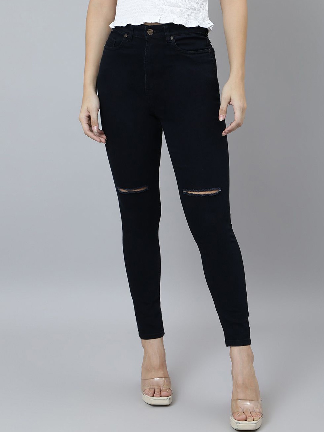 

The Roadster Lifestyle Co Women Slim Fit High Rise Stretchable Jeans, Black