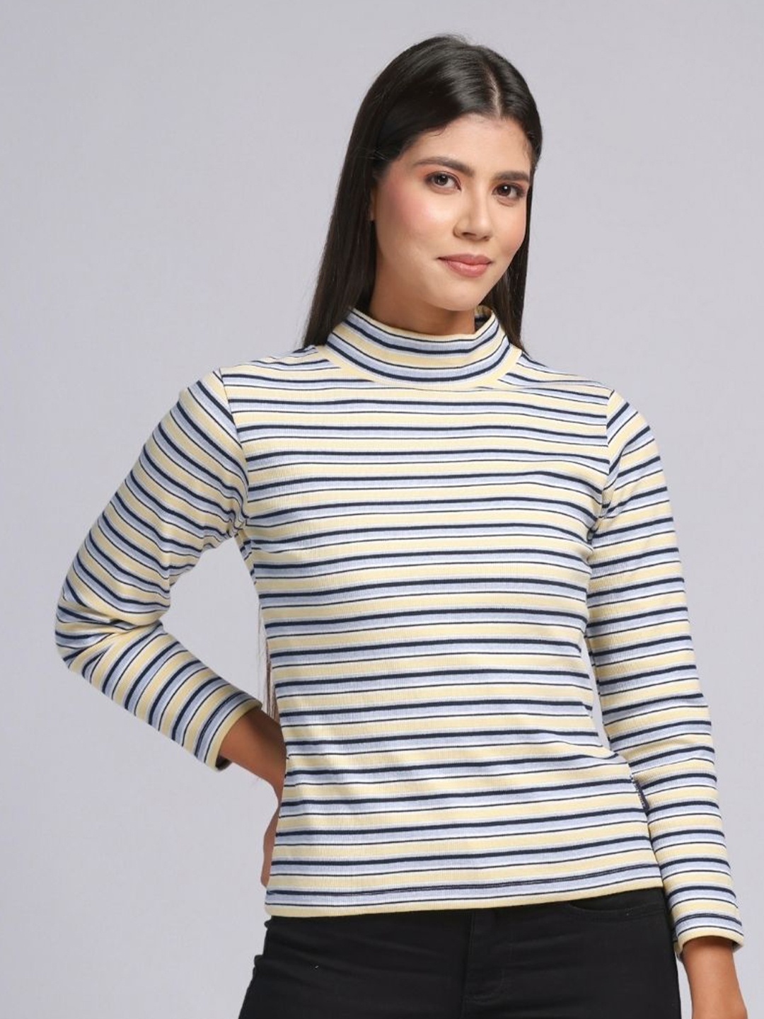 

PUREMIST Women Striped Winter Top, Blue