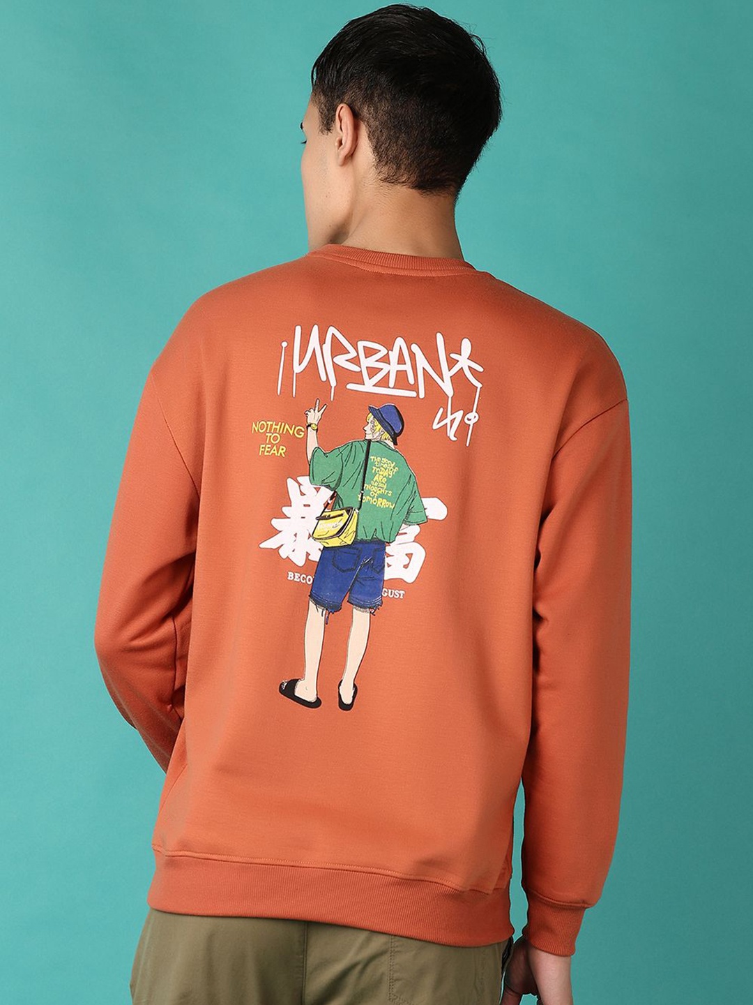 

V-Mart Men Cotton Printed Round Neck Long Sleeves Pullover Sweatshirt, Rust