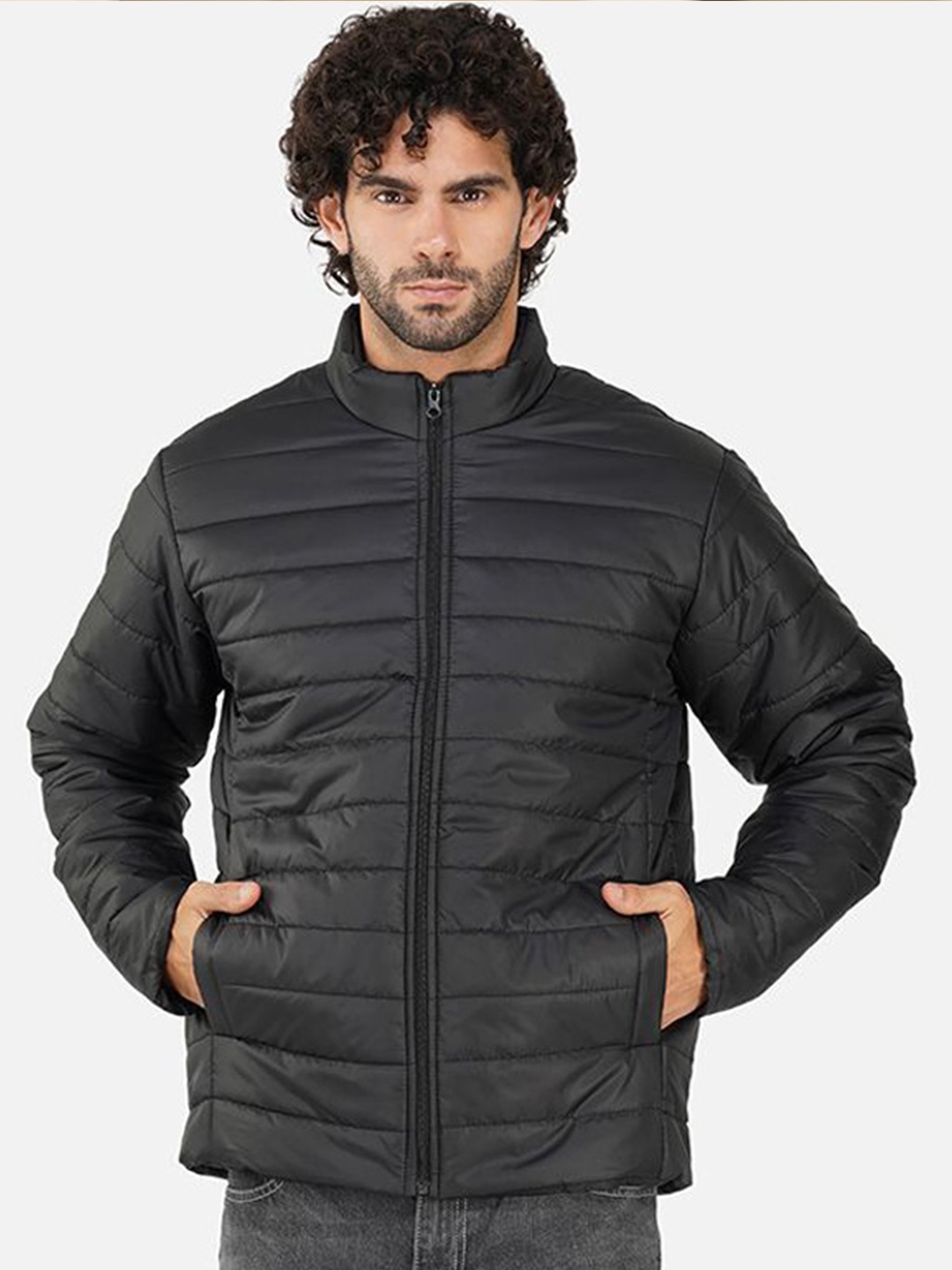 

BAESD Men Mock Collar Solid Casual Puffer Jacket, Black