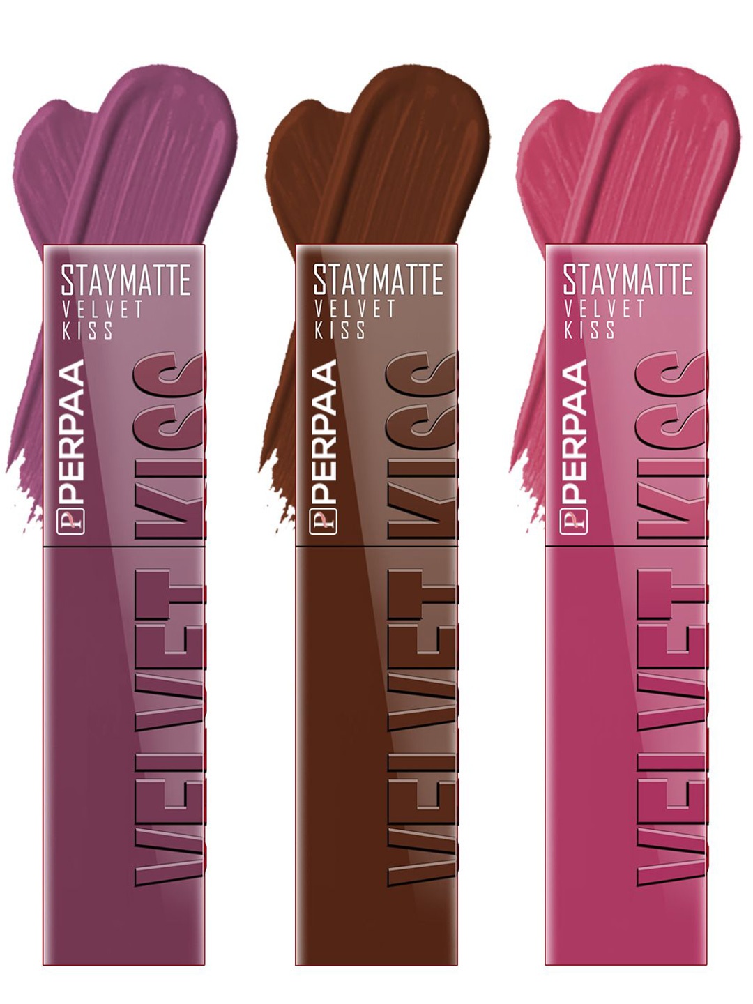 

PERPAA Set Of 3 Velvet Kiss Waterproof Matte Liquid Lipstick -3.5 ml Each -Shades 06-07-10, Mauve