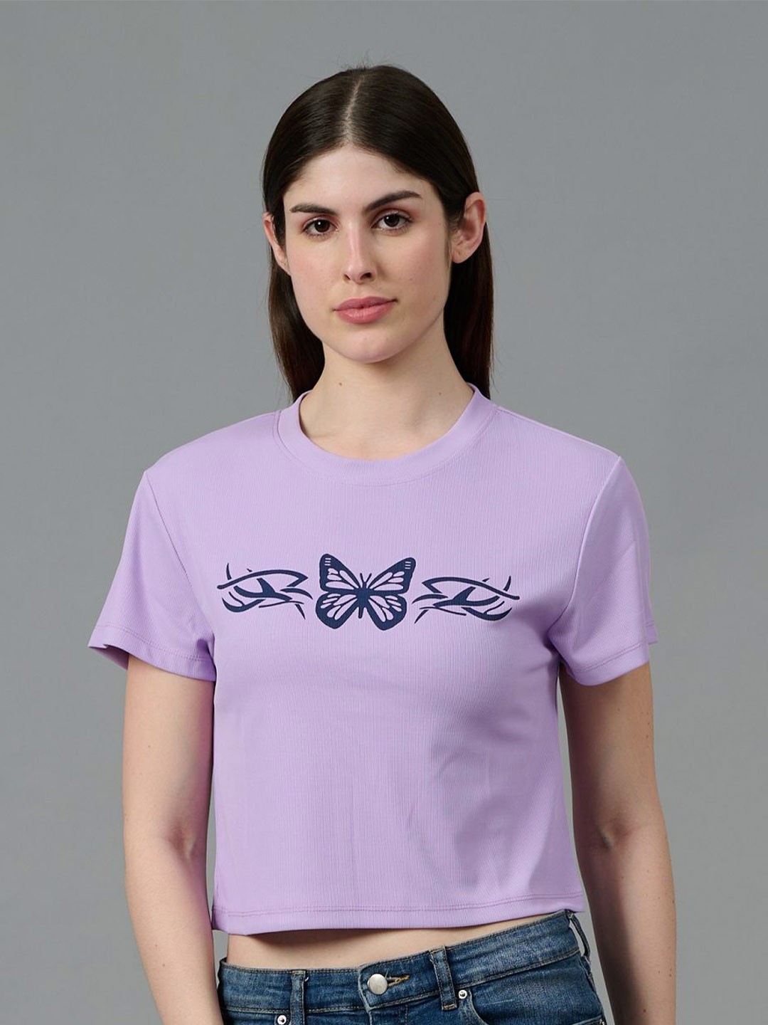 

GO DEVIL Women Graphic Printed Round Neck Cotton T-shirt, Purple