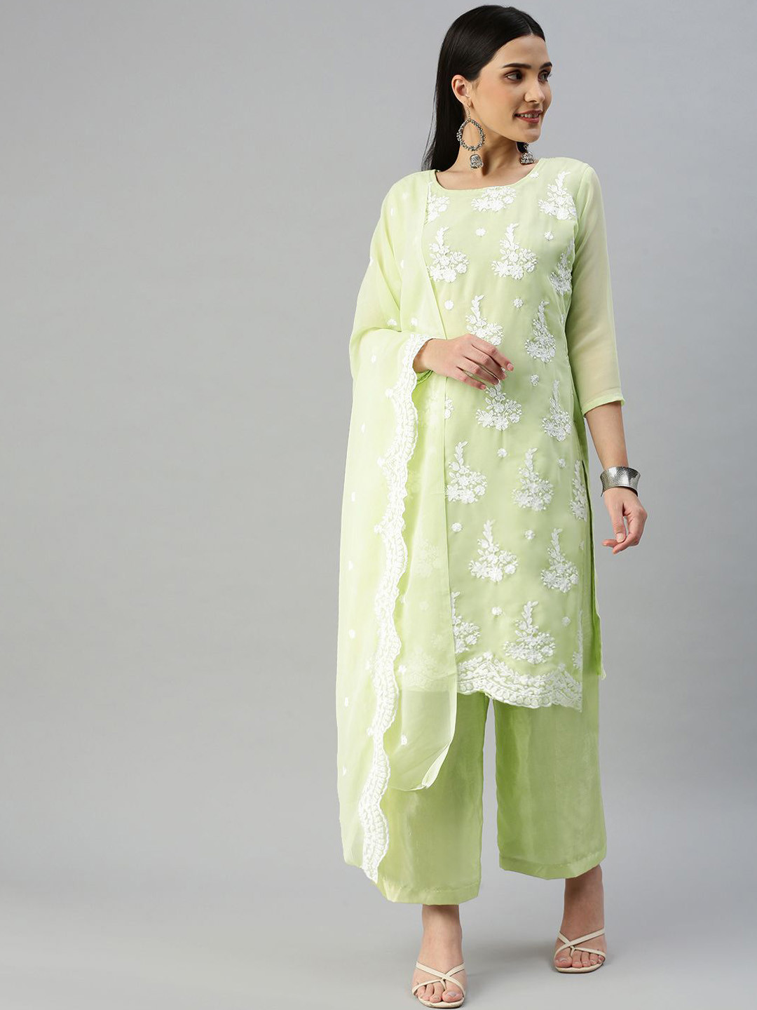 

Maroosh Floral Embroidered Unstitched Dress Material, Green
