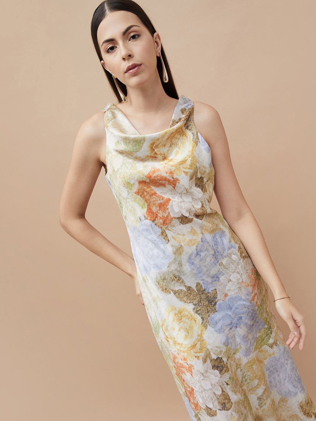 

CODE by Lifestyle Women Floral Printed Sheath Midi Dress, Beige