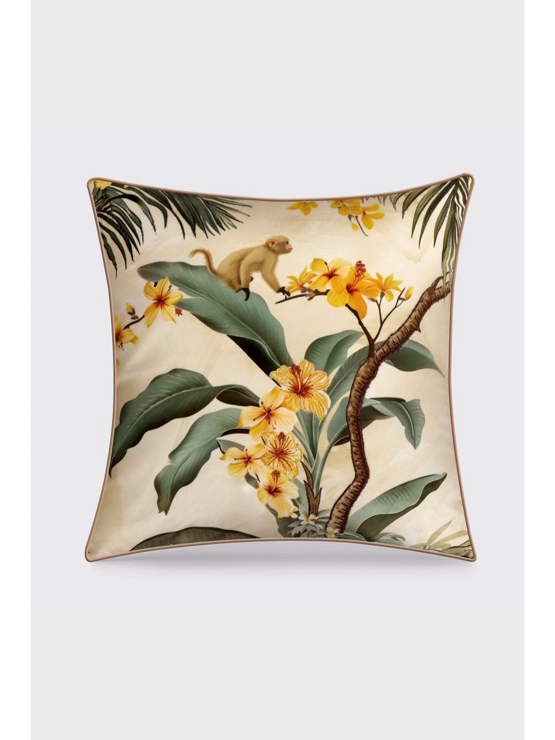 

Mirooh Green& Yellow Floral Printed Square Pre Filled Cushion, Gold