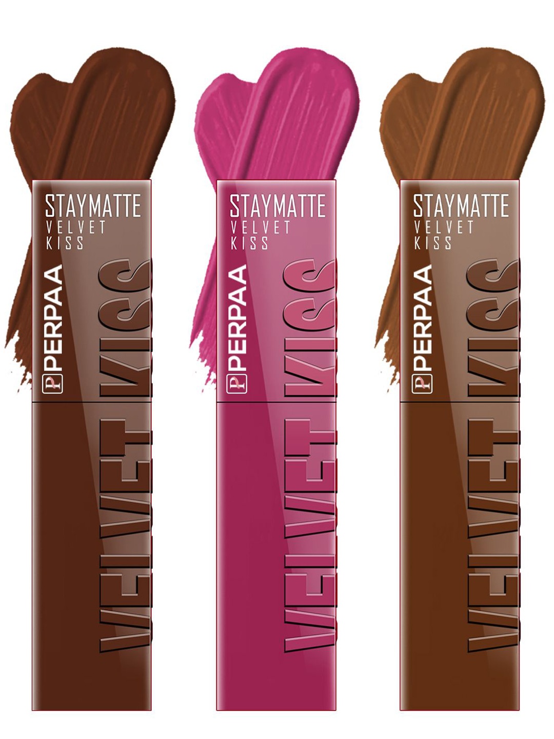 

PERPAA Set of 3 Velvet Kiss Waterproof Matte Liquid Lipstick -3.5 ml Each -Shades 07-08-11, Brown