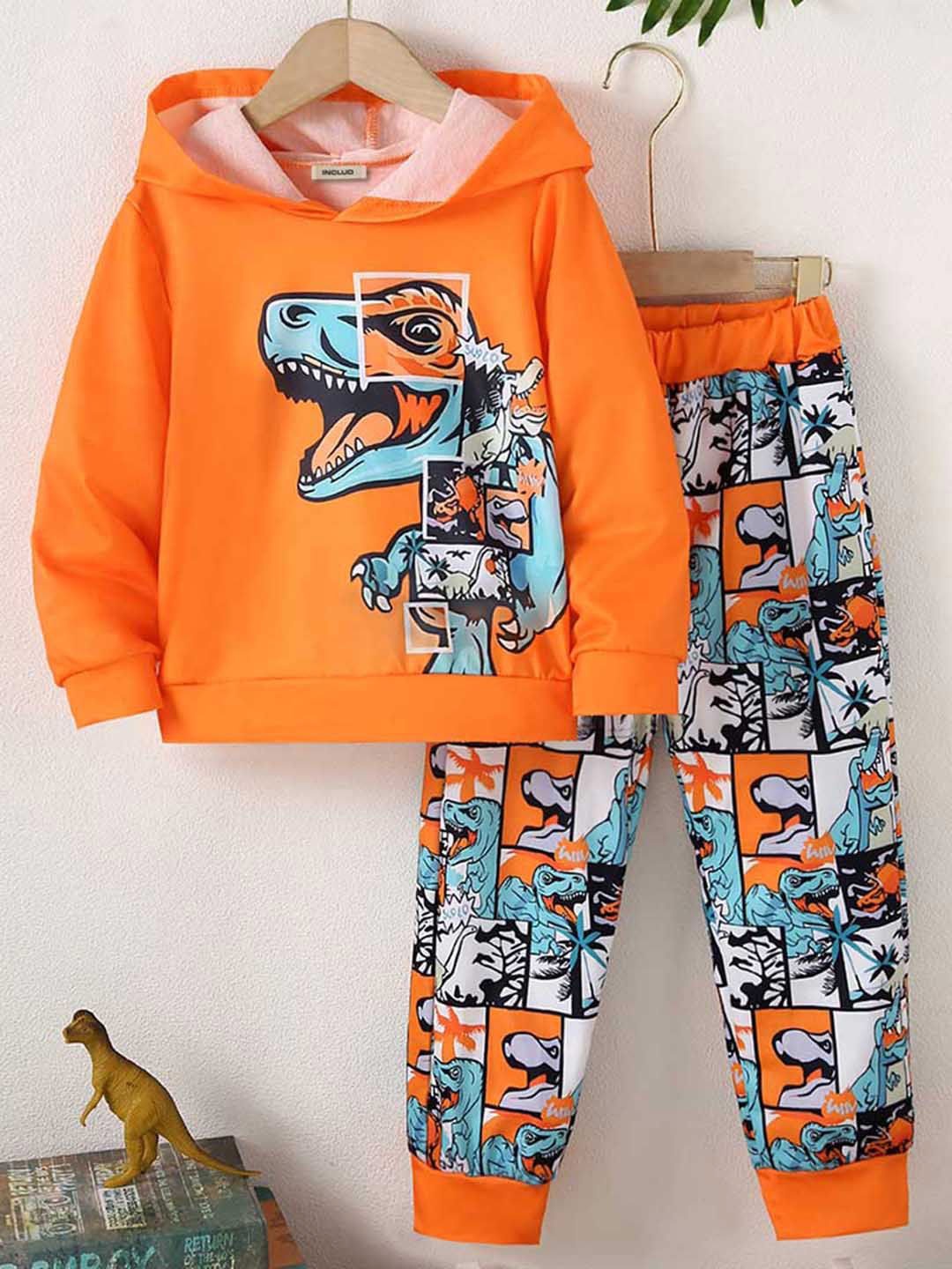 

INCLUD Boys Printed hooded Long Sleeves Sweatshirt With Jogger, Orange