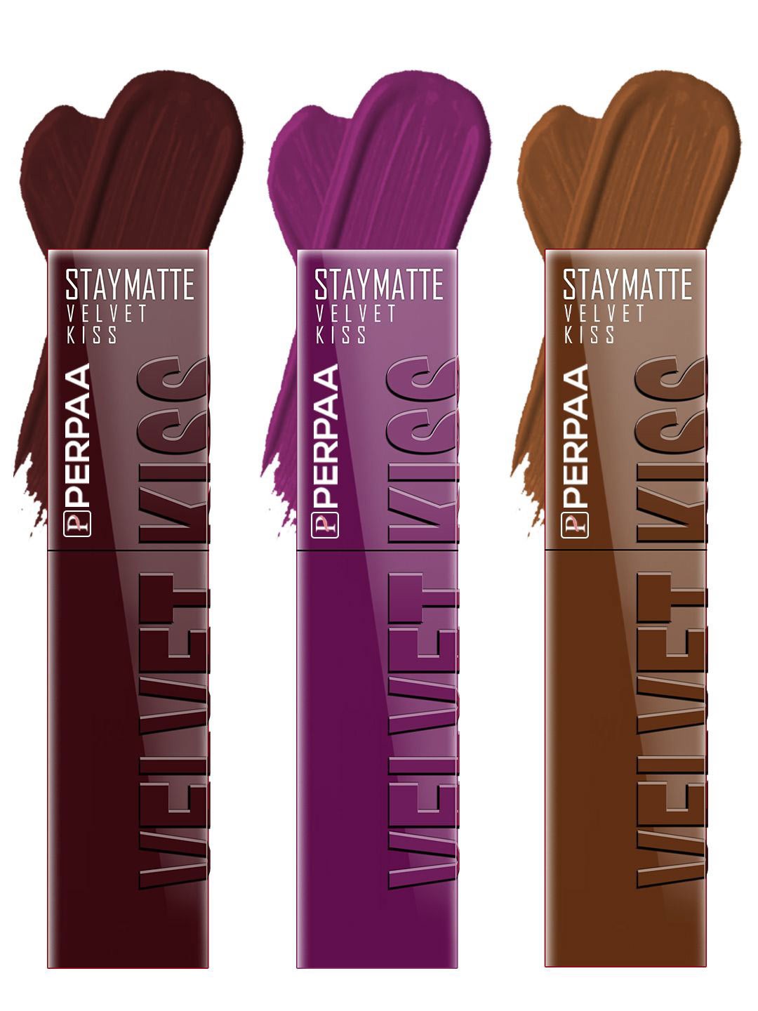 

PERPAA Velvet Kiss Set Of 3 Waterproof Matte Lipstick- 3.5 ml Each - Shade- 02- 03- 11, Brown