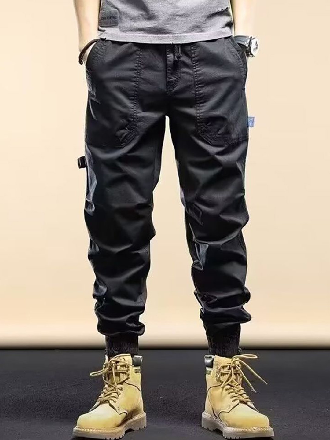 

StyleCast x Revolte Men Loose Fit Pleated Cotton Joggers Trousers, Black