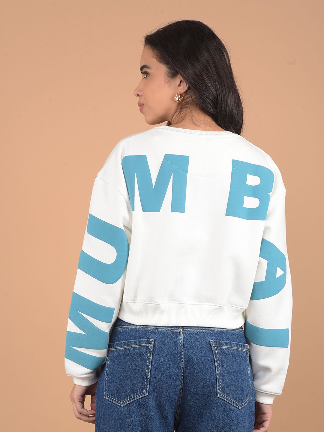 

Crimsoune Club Women Printed Pullover Cropped Sweatshirt, White