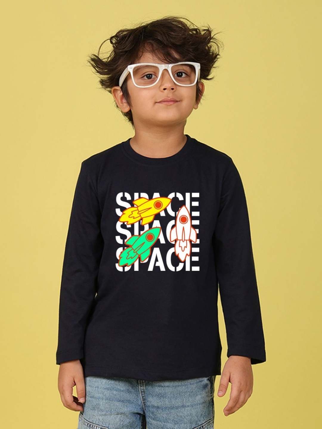 

NUSYL Boys Graphic Printed Round Neck Cotton T-shirt, Black