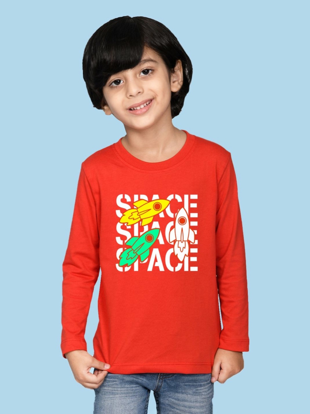 

NUSYL Boys Graphic Printed Round Neck Cotton T-shirt, Red
