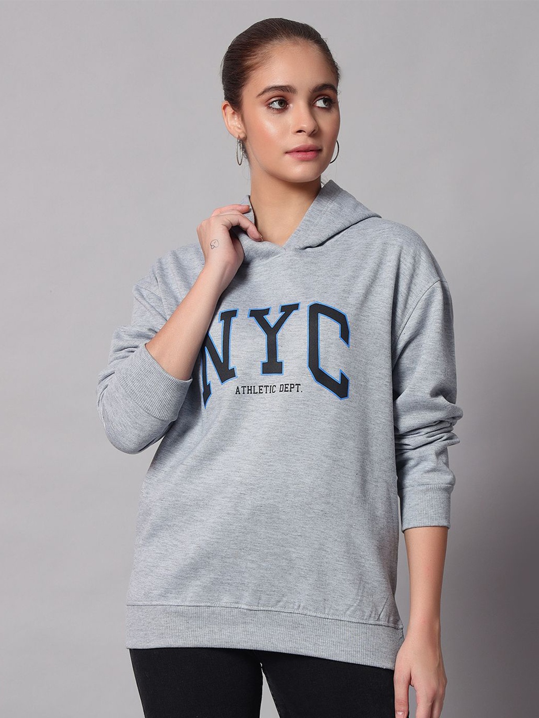 

Obaan Women Printed Hooded Sweatshirt, Grey