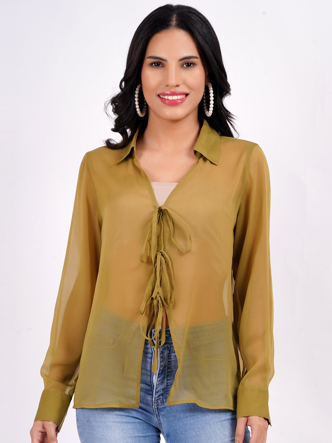 

MINGLAY Shirt Collar Shirt Style Top, Olive