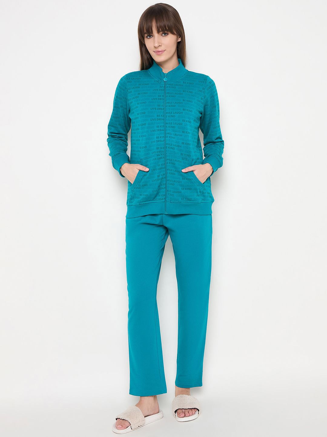 

MADAME M SECRET Women Printed Night suit, Turquoise blue