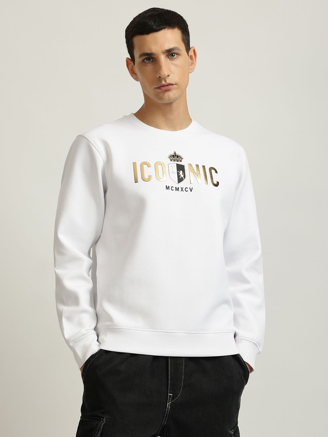 

Iconic Men Printed Cotton Sweatshirt, White