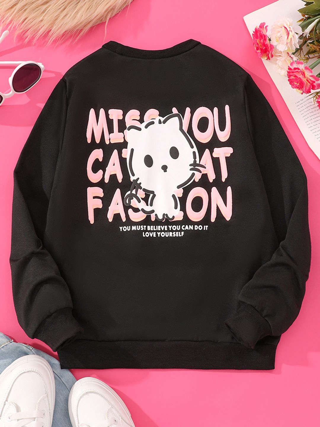 

INCLUD Girls Printed Sweatshirt, Black