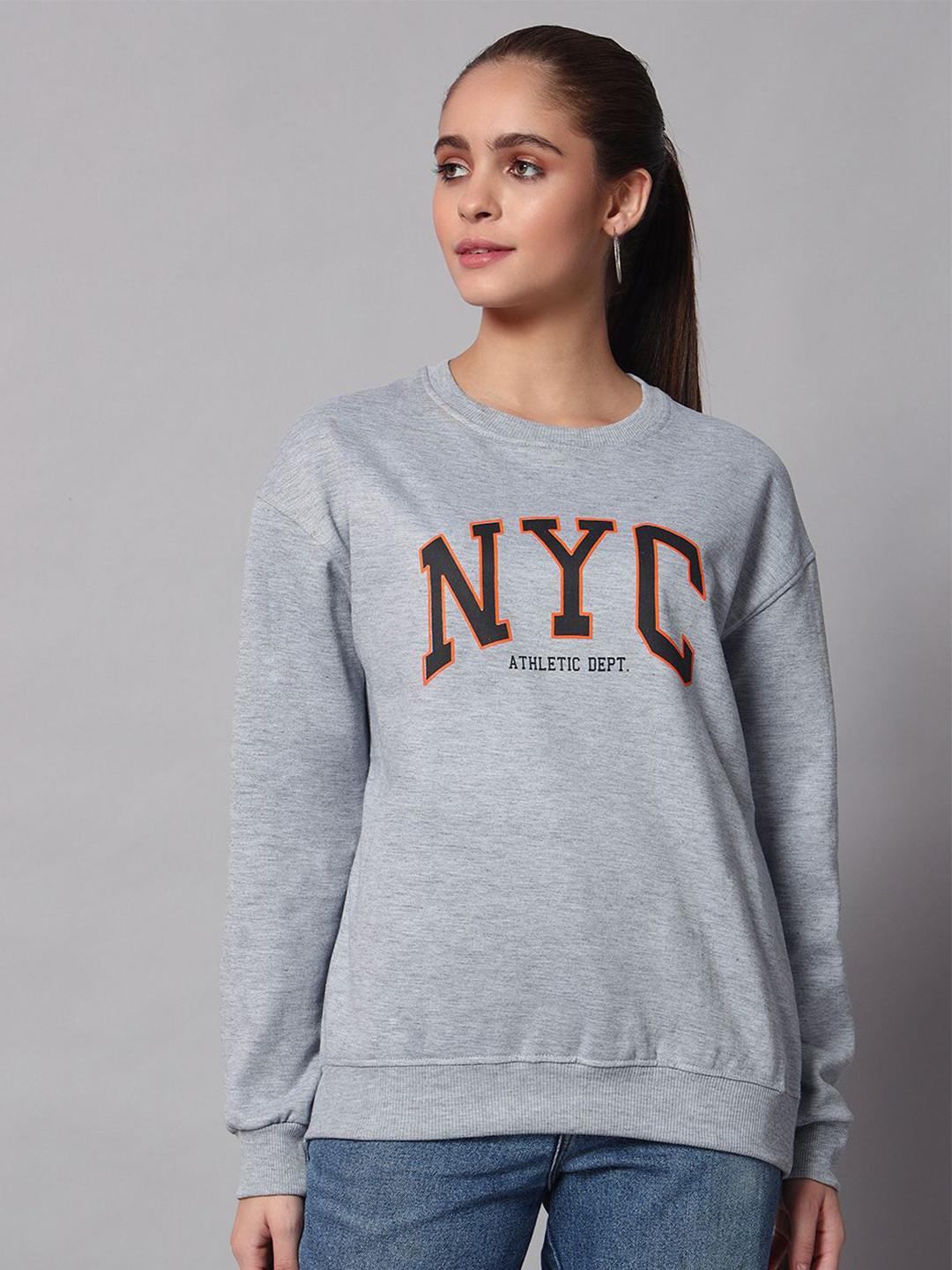 

Obaan Women Typography Printed Round Neck Sweatshirt, Grey