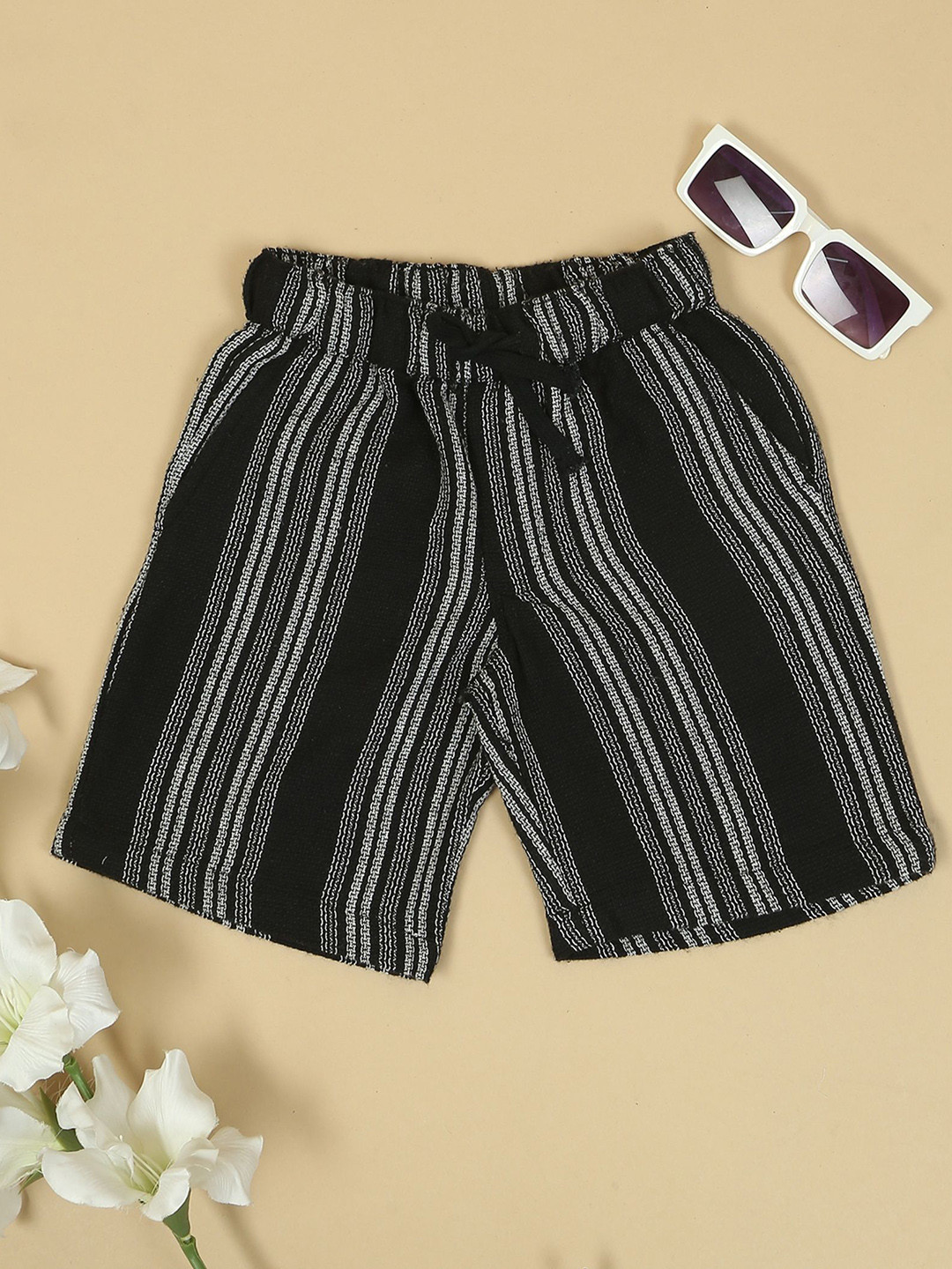 

The Lion and The Fish Boys Striped Mid-Rise Shorts, Black
