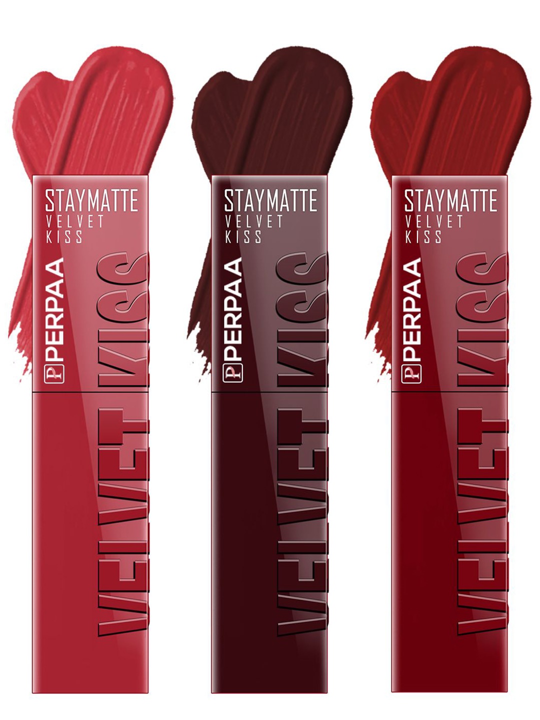 

PERPAA Velvet Kiss Set Of 3 Waterproof Matte Lipstick -3.5 ml Each -Shades 01- 02- 09, Red