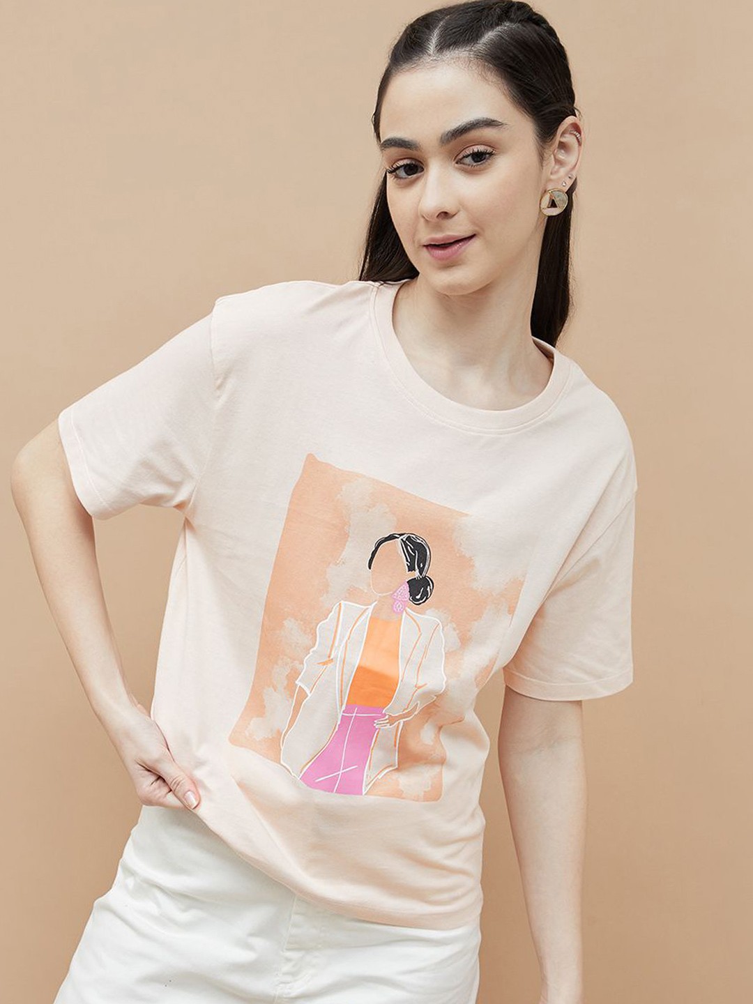 

Fame Forever by Lifestyle Women Graphic Printed Round Neck Top, Orange