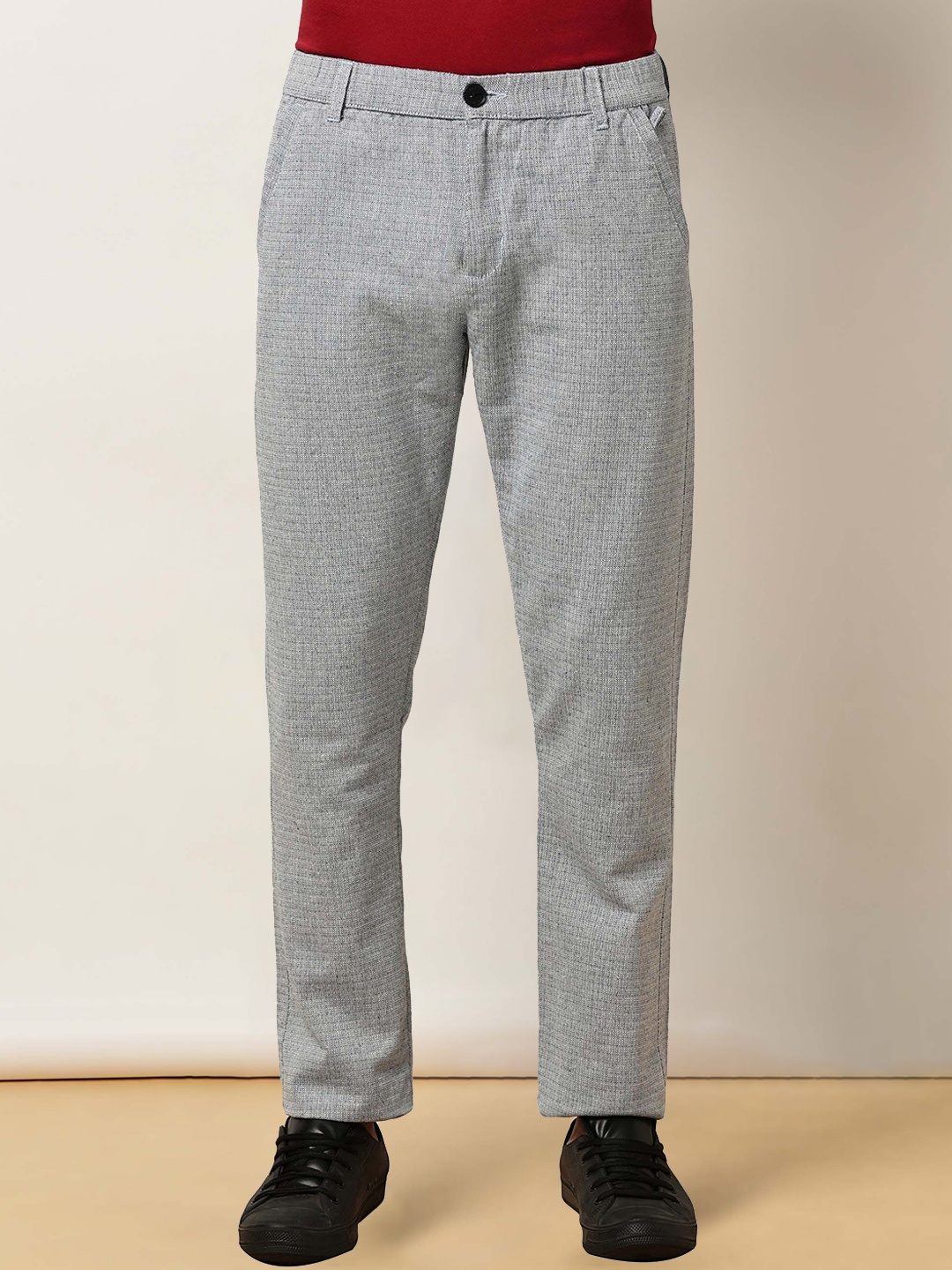 

beevee Men Classic Regular Fit Mid-Rise Cotton Trousers, Grey