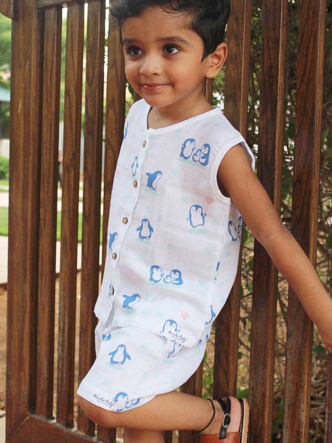 

Honcho Baby Unisex Kids Printed Organic Cotton Top with Shorts, White