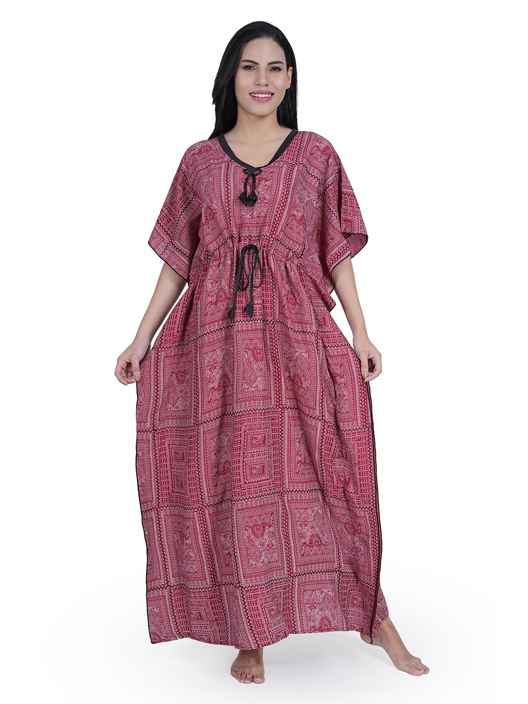 

Noty Women Printed Kaftan Nightdress, Maroon