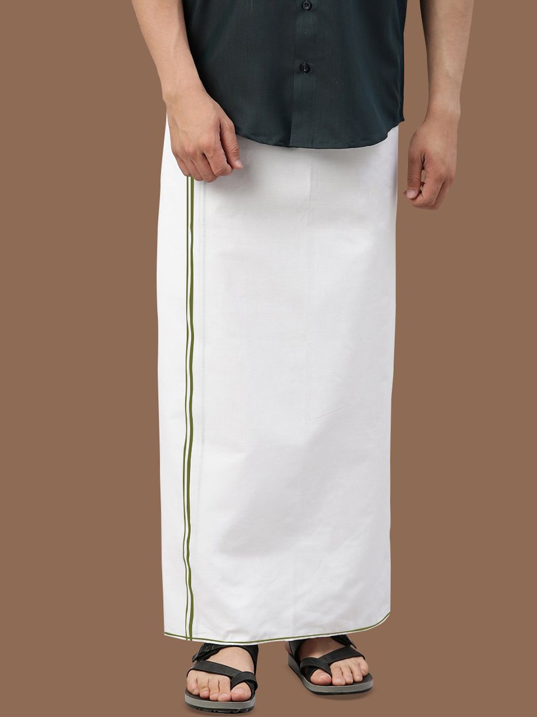 

WHITE HEART Men Solid Pure Cotton Small Border Single Layer Dhoti