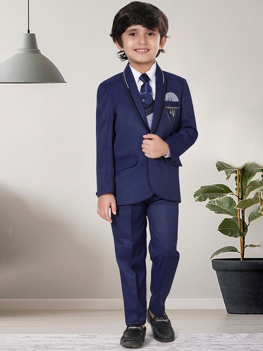 

BAESD Boys Shawl Collar Single-Breasted Five-Piece Suit, Navy blue