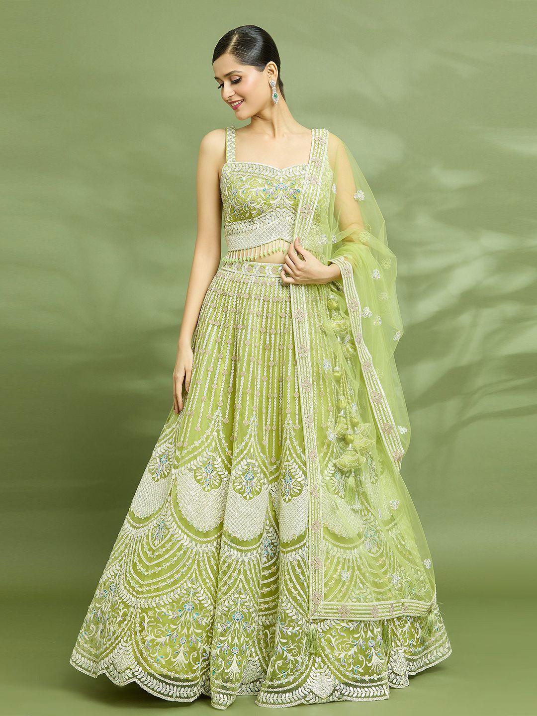 

Samyukta Singhania Embroidered Ready to Wear Lehenga & Blouse With Dupatta, Green