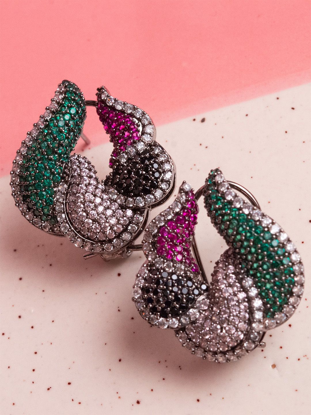 

SHARLEEZ Rhodium-Plated American Diamond Stone Studded Contemporary Studs, Silver