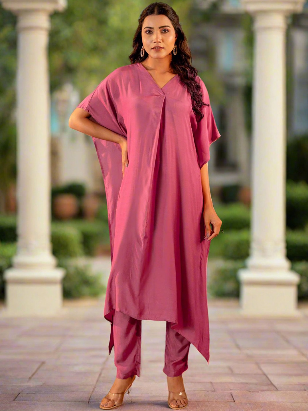 

KASYA V-Neck Short Sleeves Top With Trouser, Pink