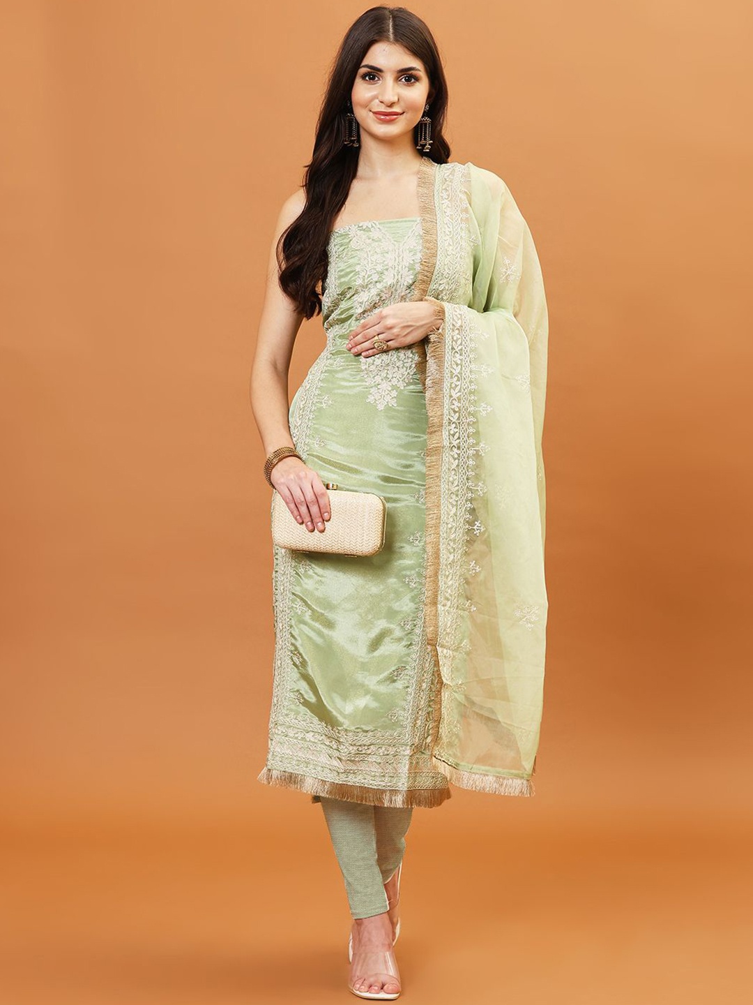 

Meena Bazaar Embroidered Unstitched Dress Material, Green