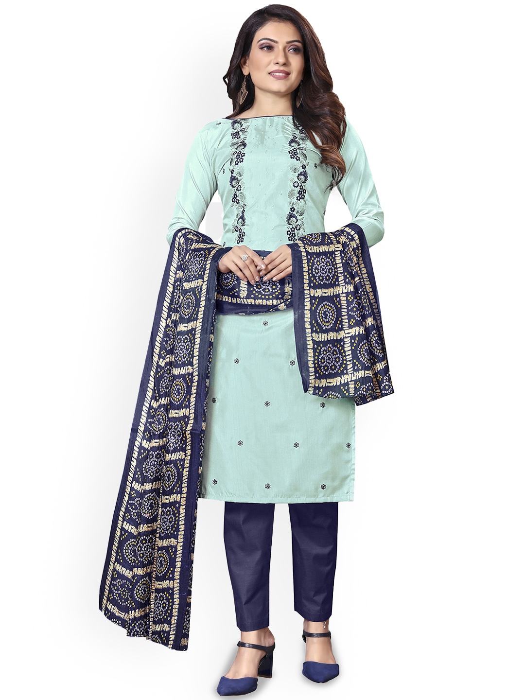 

Maroosh Embroidered Thread Work Unstitched Dress Material, Sea green