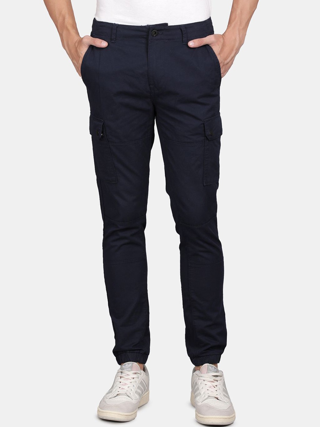 

t-base Men Regular Fit Mid-Rise Joggers Trousers, Navy blue