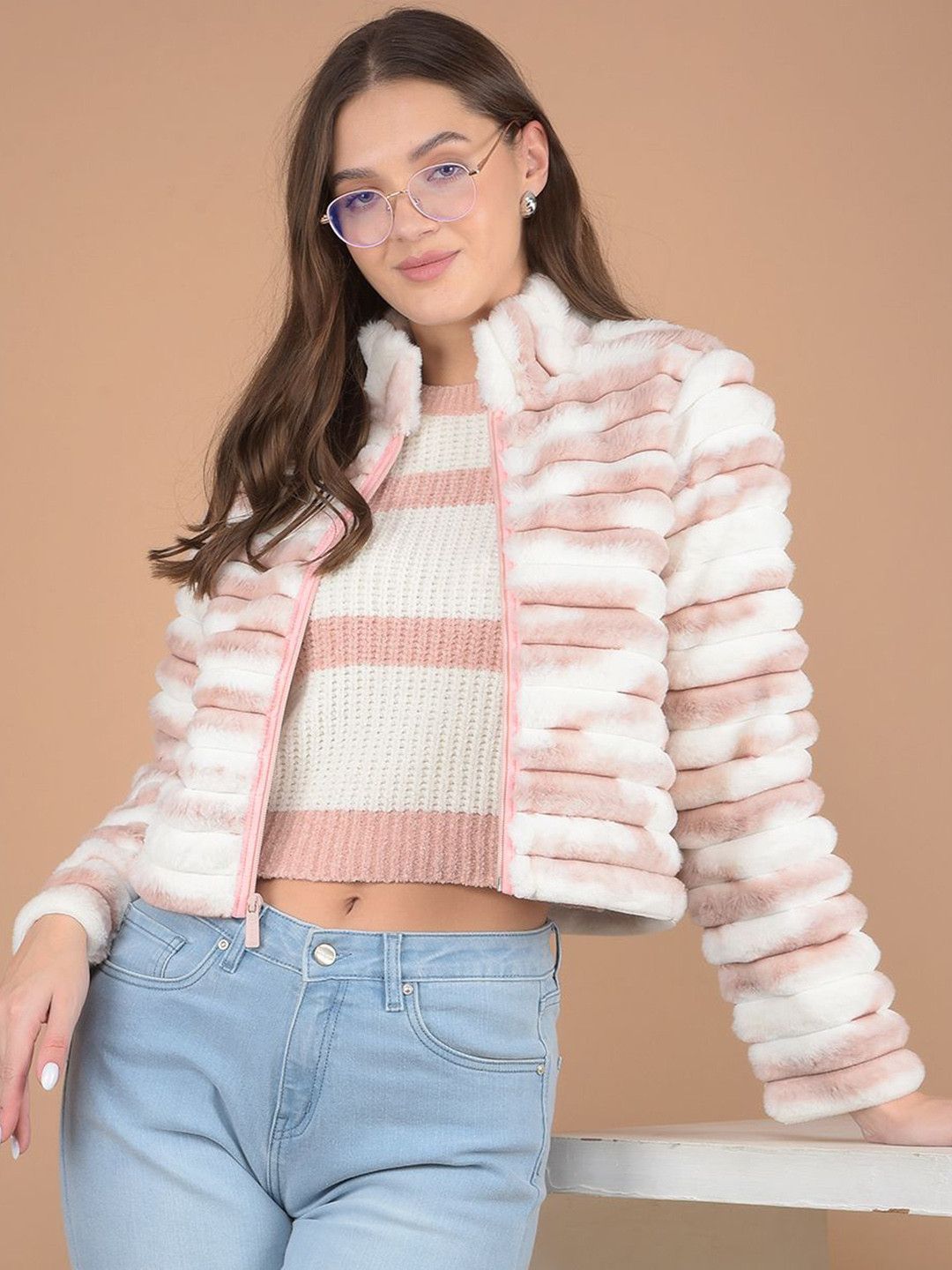 

Crimsoune Club Women Mock Collar Tie and Dye Casual Parka Jacket, Pink