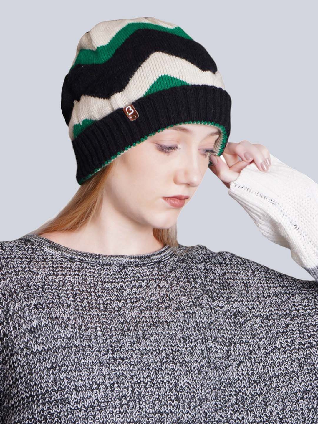 

Bharatasya Unisex Self Design Beanie, Green