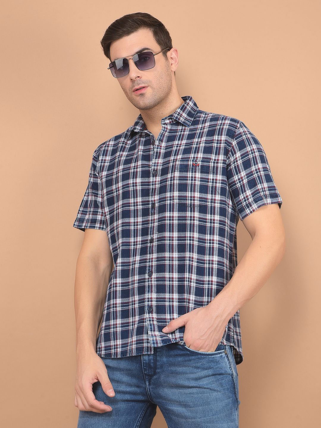 

Crimsoune Club Men Classic Spread Collar Tartan Checked Cotton Slim Fit Casual Shirt, Maroon