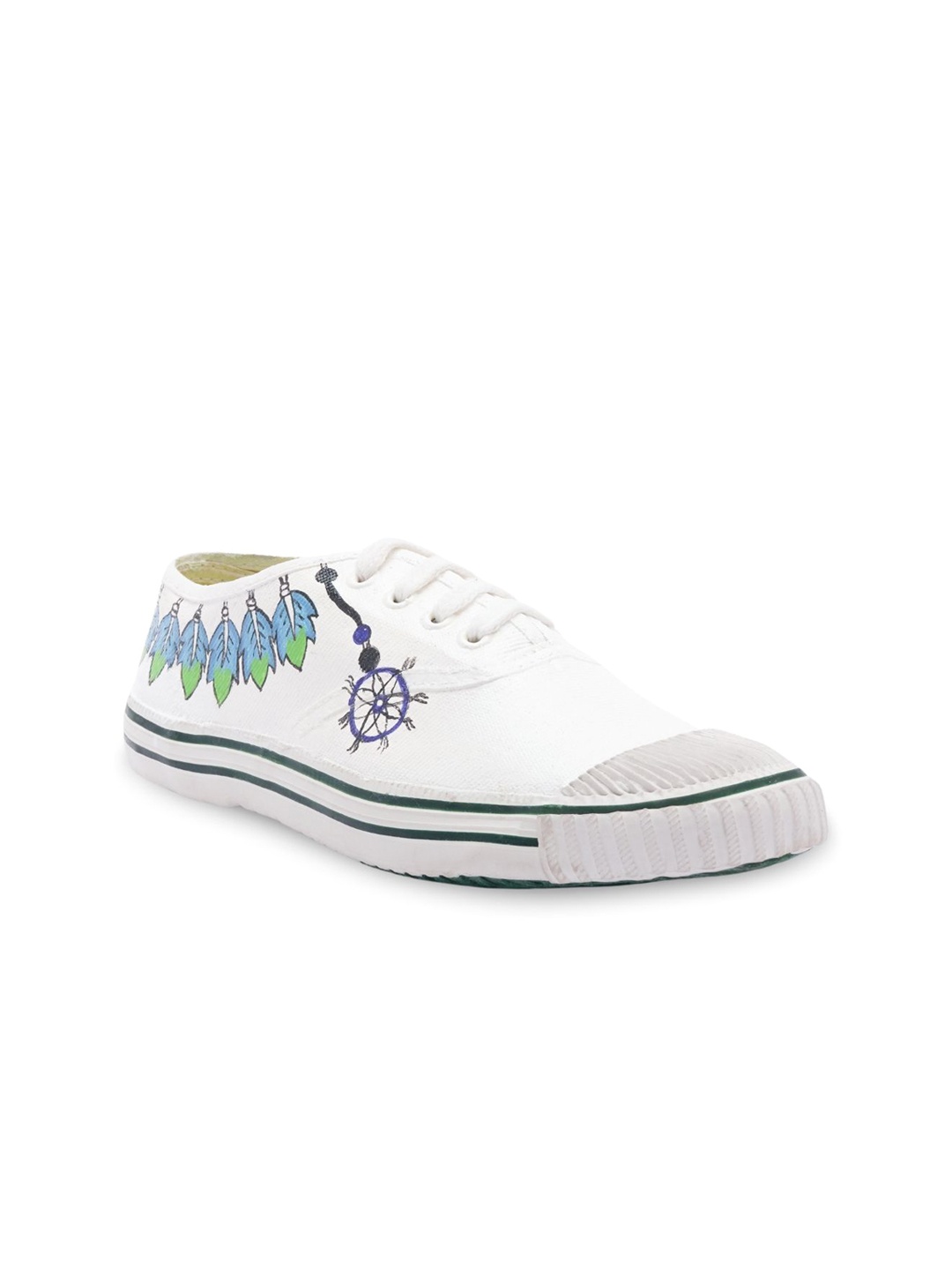 

Colour Kicks Women Feathers Hadpainted Canvas Sneakers, White