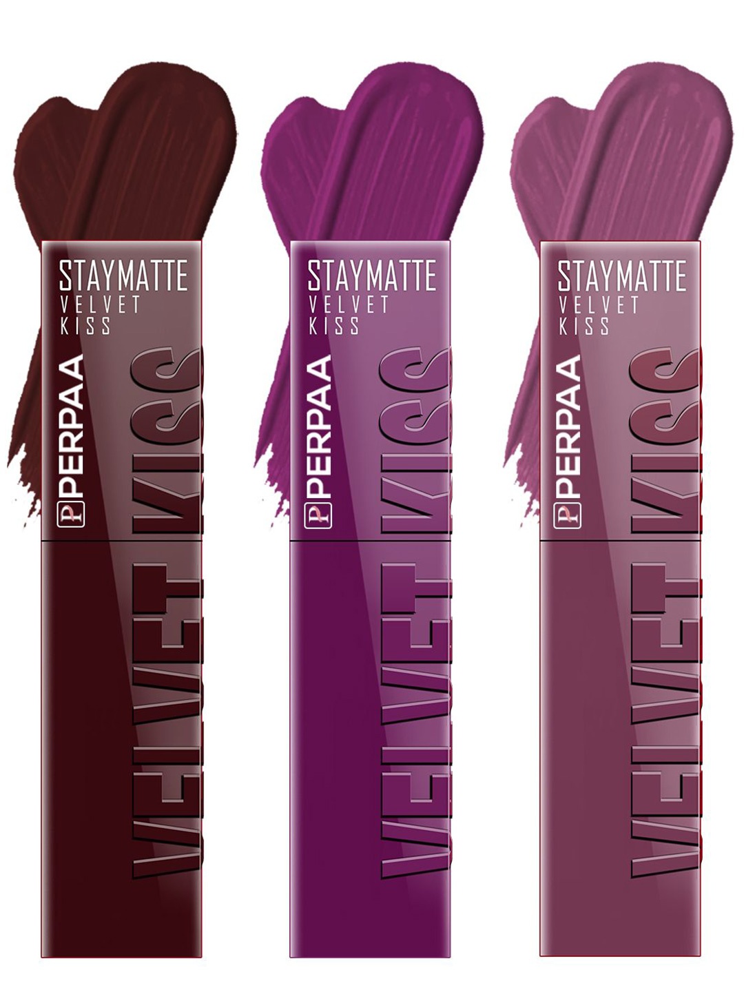 

PERPAA Velvet Kiss Set of 3 Waterproof Matte Lipstick -3.5 ml Each -Shades- 02- 03- 06, Mauve