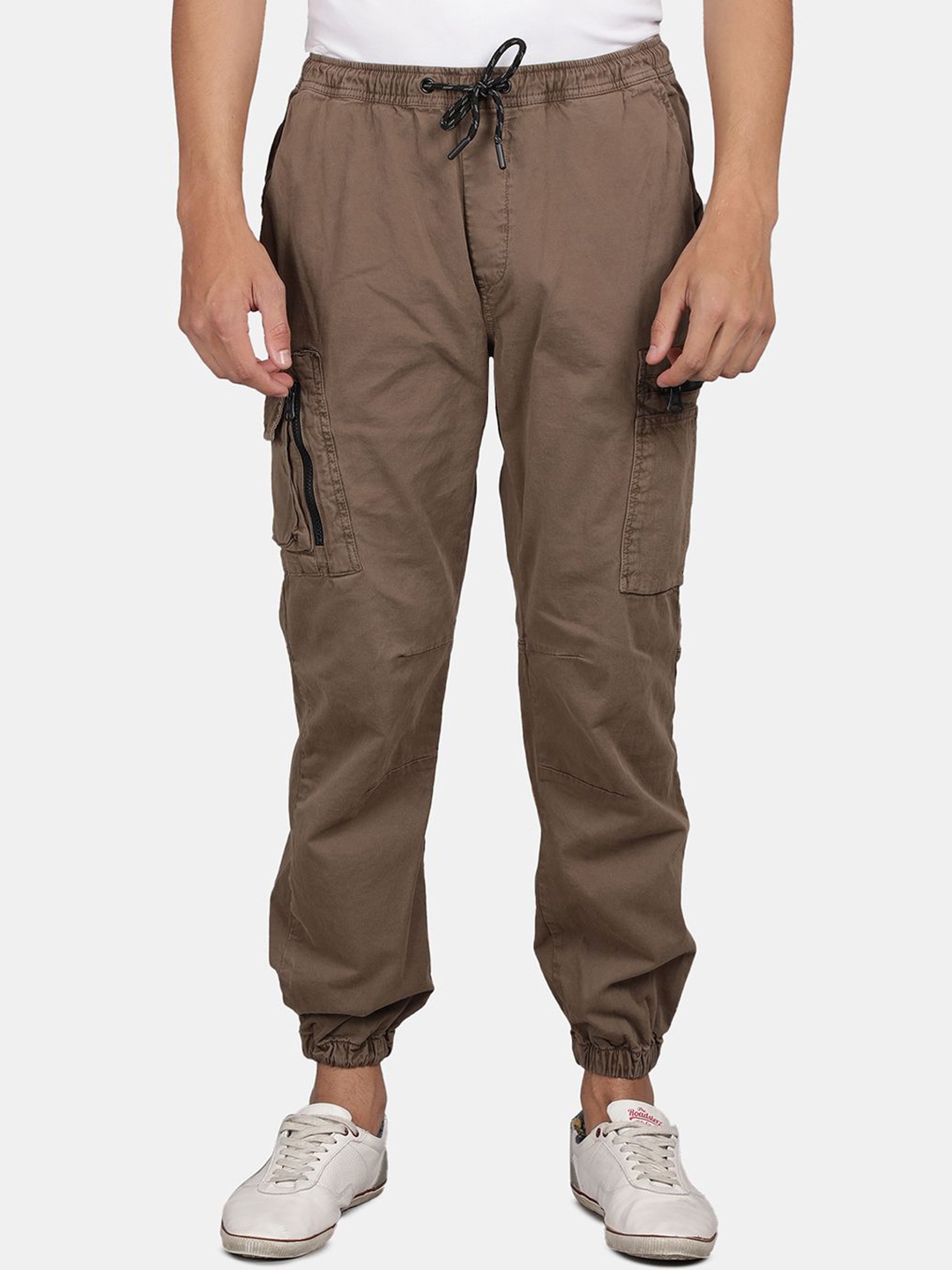 

t-base Men Cotton Mid-Rise Regular Fit Cargo Styles Joggers, Brown