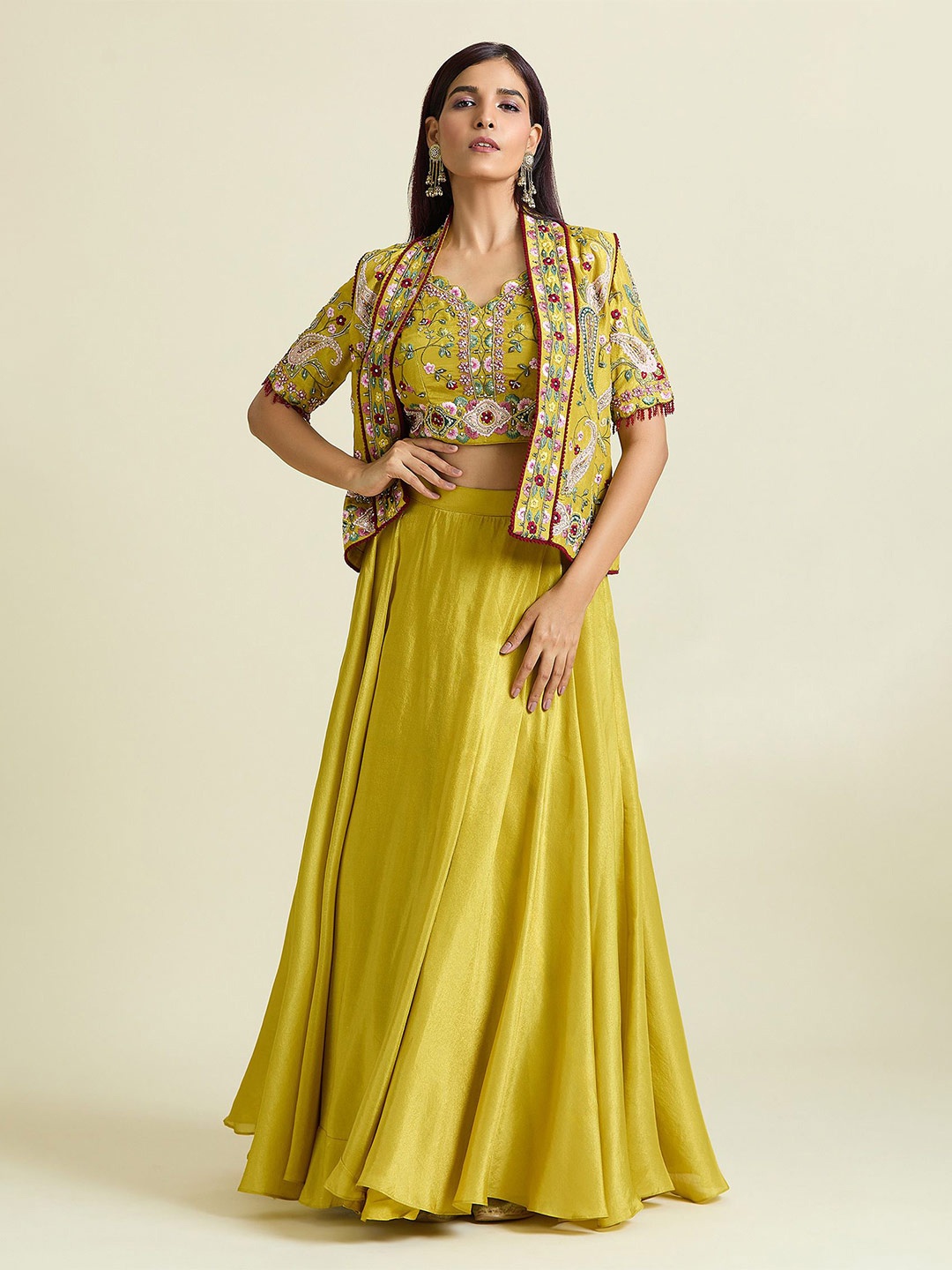 

Samyukta Singhani Floral Embroidered Ready to Wear Lehenga & Blouse, Yellow