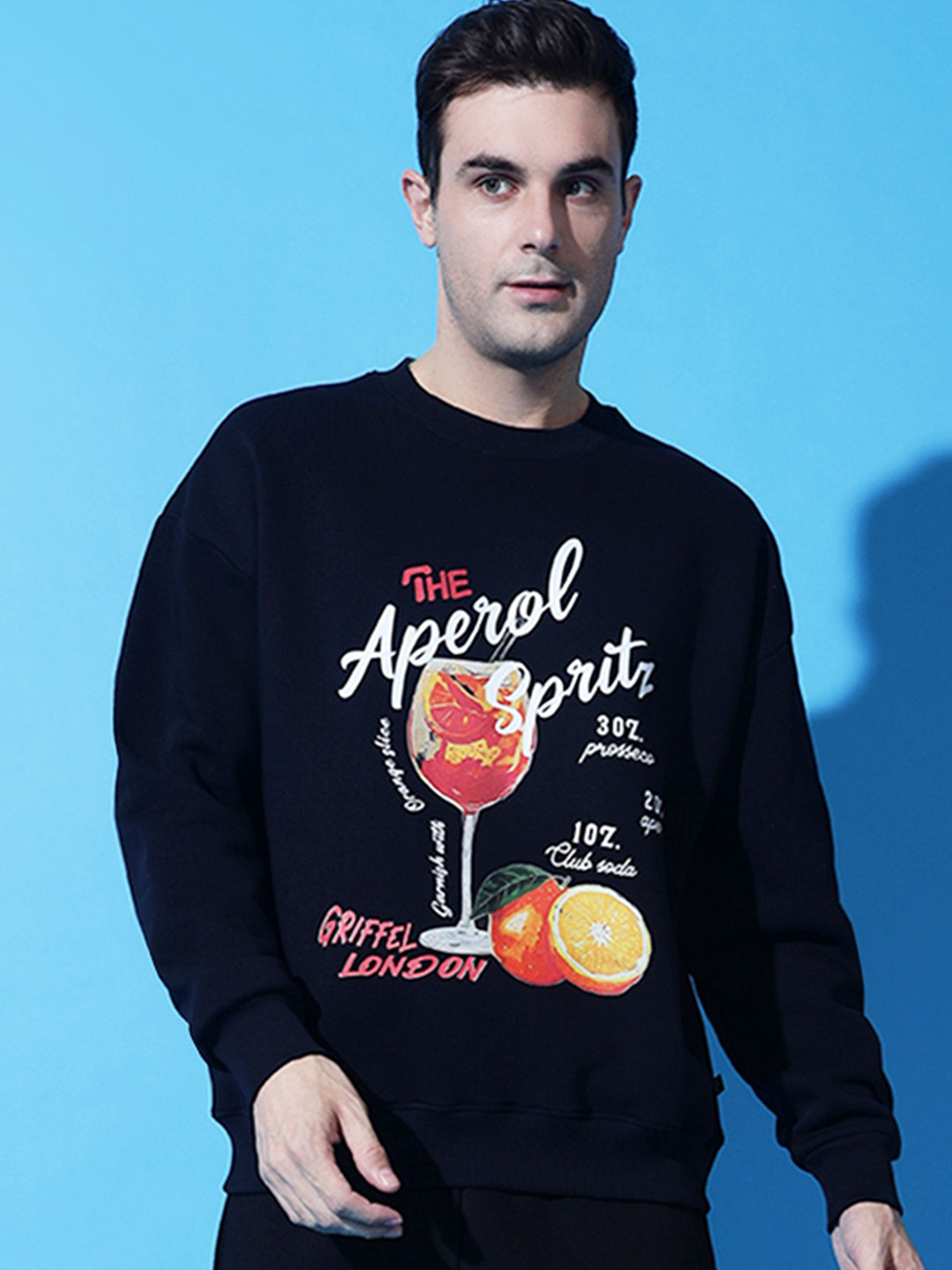 

GRIFFEL Men Printed Round Neck Long Sleeves Sweatshirt, Navy blue
