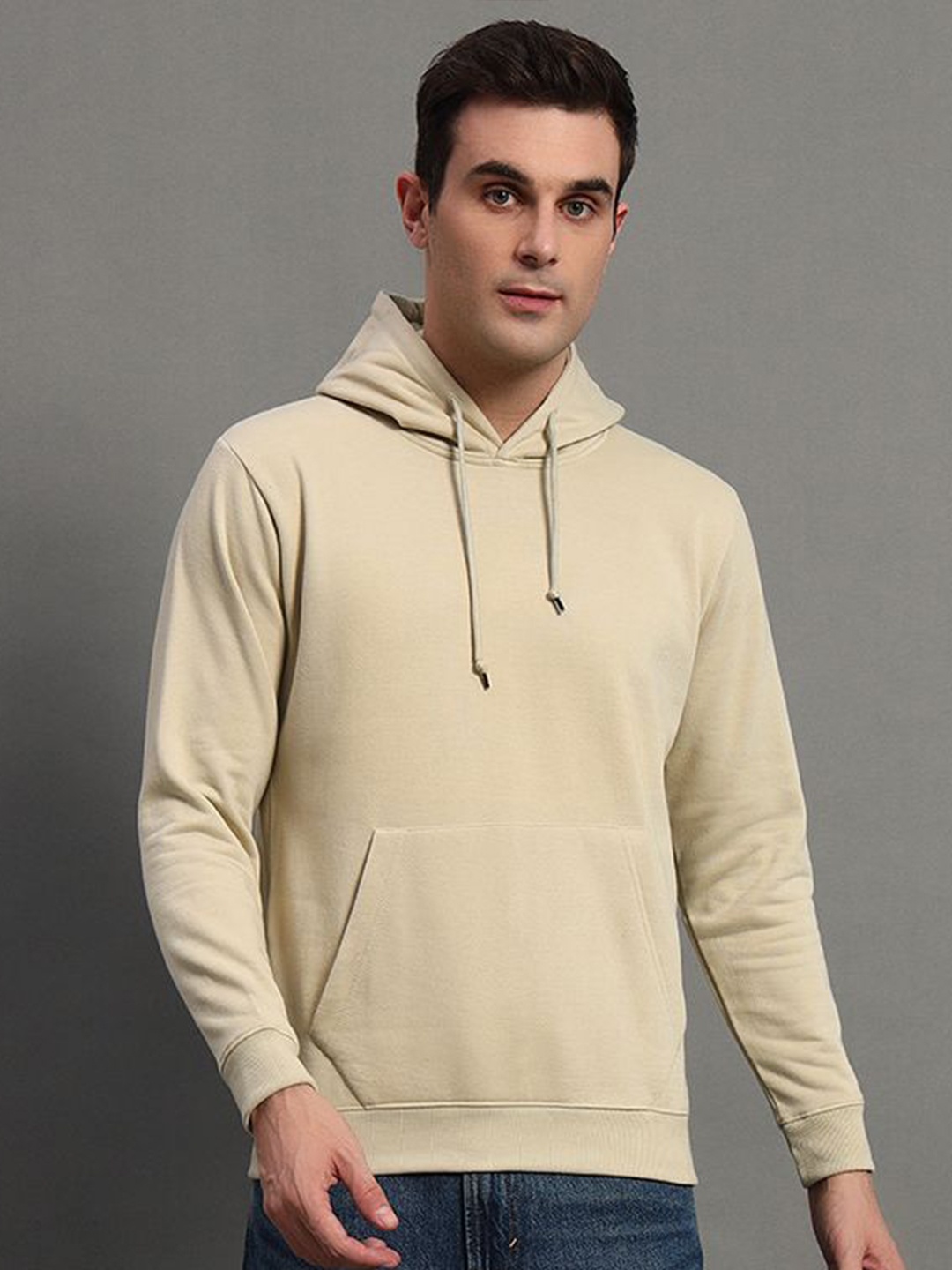 

RISS Men Hooded Pullover Sweatshirt, Beige